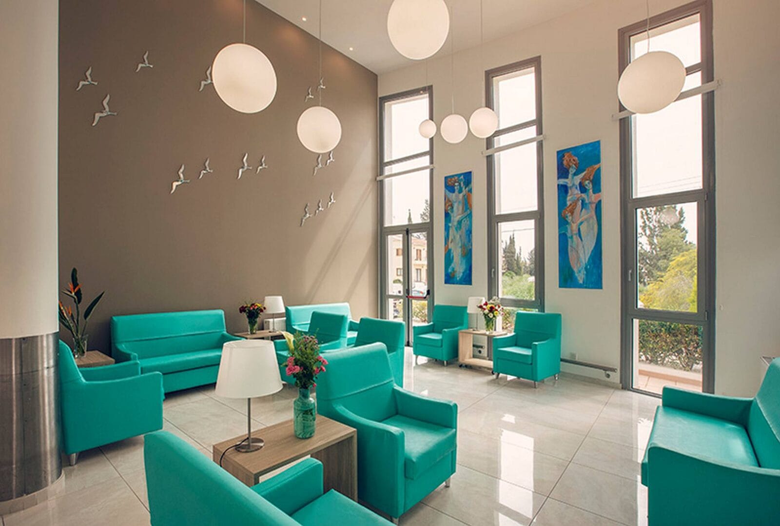 Communal lounge at Rehabilitation Center Agios Ioannis Lambadistis, Nicosia, where patients sit for long periods and seated pressure redistribution matters.
